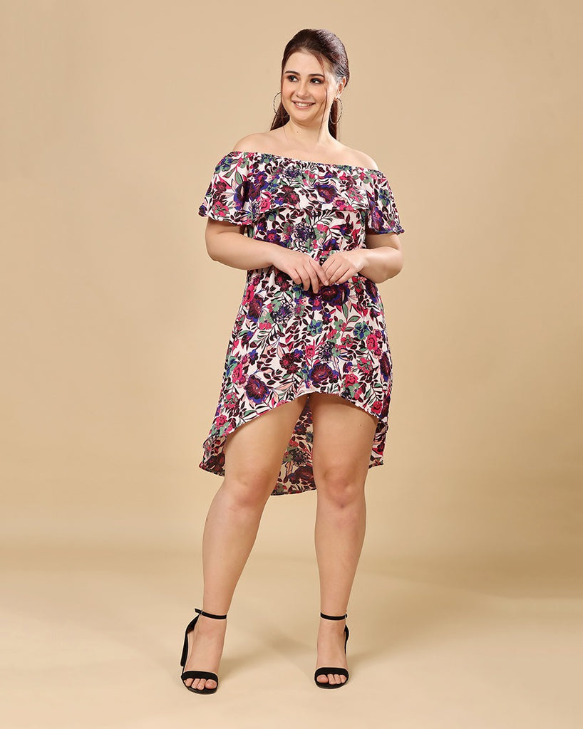 Model wearing Polyester Mini Dress with Pattern type: Floral-3