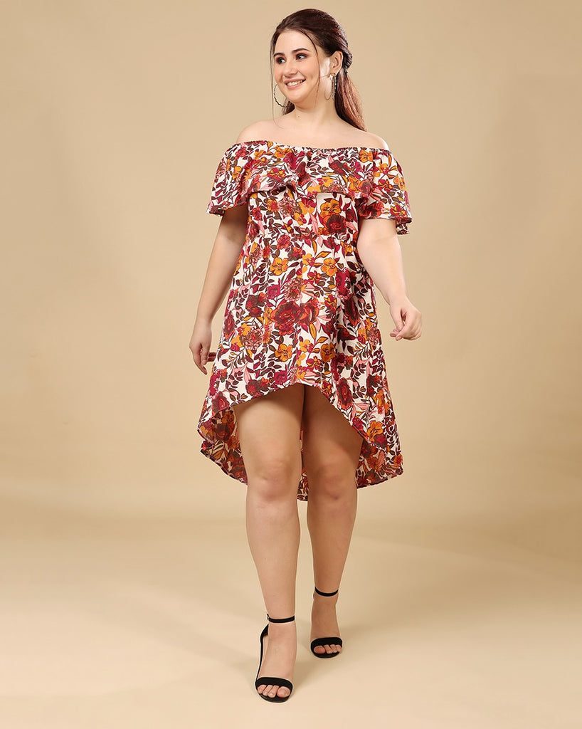 Model wearing Polyester Mini Dress with Pattern type: Floral-1