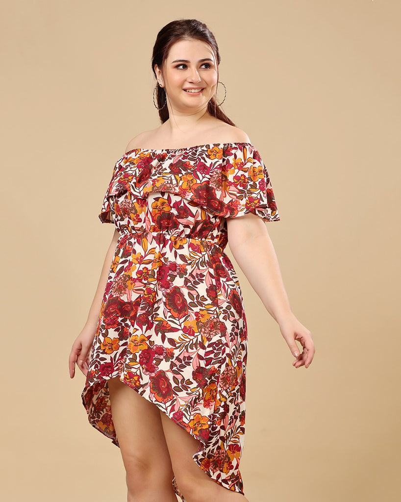 Model wearing Polyester Mini Dress with Pattern type: Floral-2