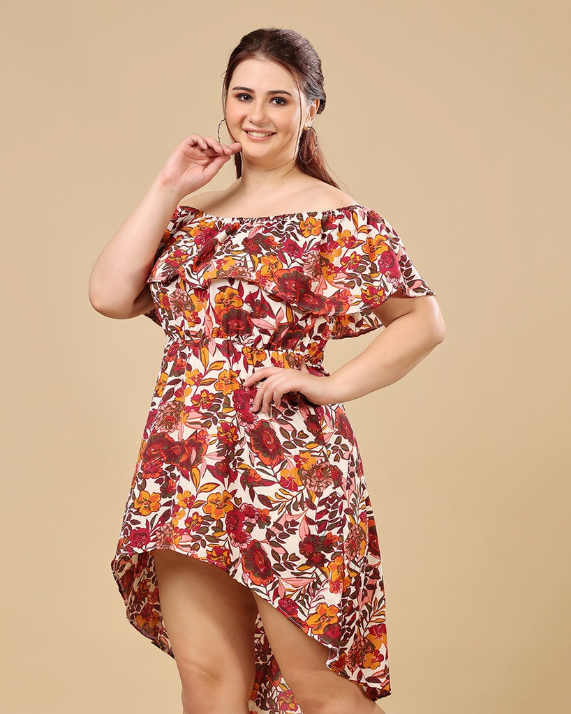 Model wearing Polyester Mini Dress with Pattern type: Floral-3