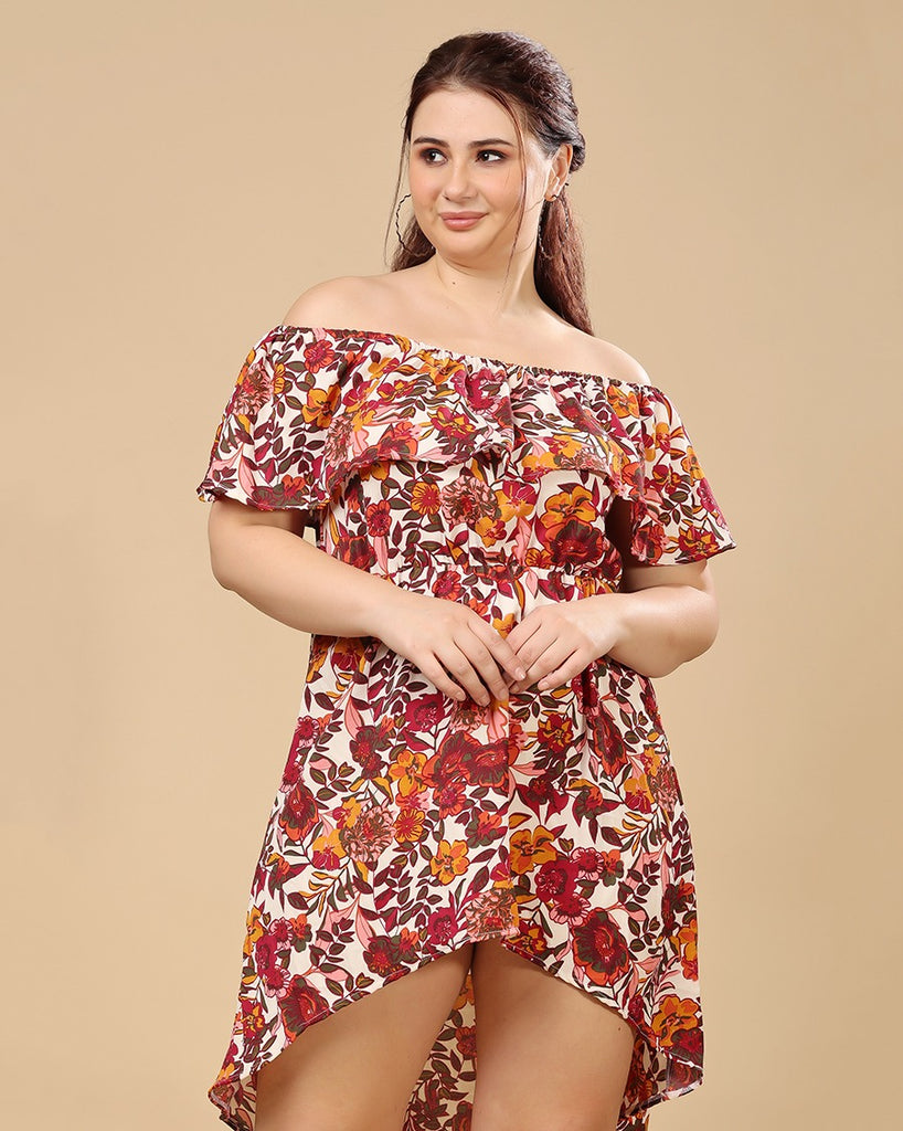 Model wearing Polyester Mini Dress with Pattern type: Floral-4