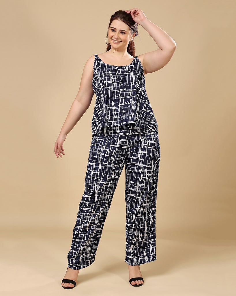 Model wearing Polyester Co-ord Set with Pattern type: Dash-1