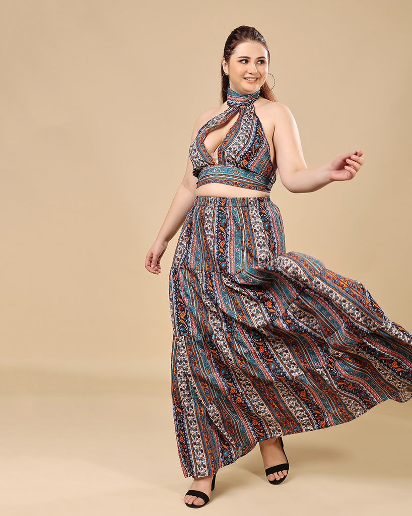 Model wearing Polyester Co-ord Set with Pattern type: Ethnic-1