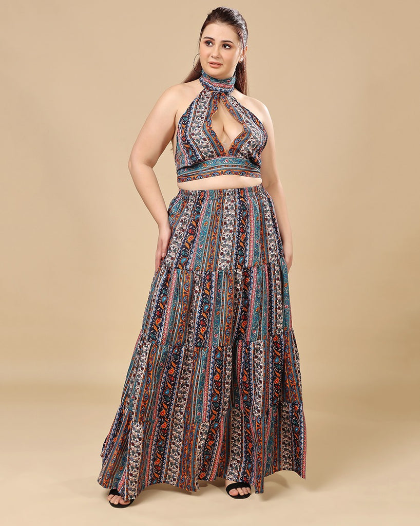 Model wearing Polyester Co-ord Set with Pattern type: Ethnic-2