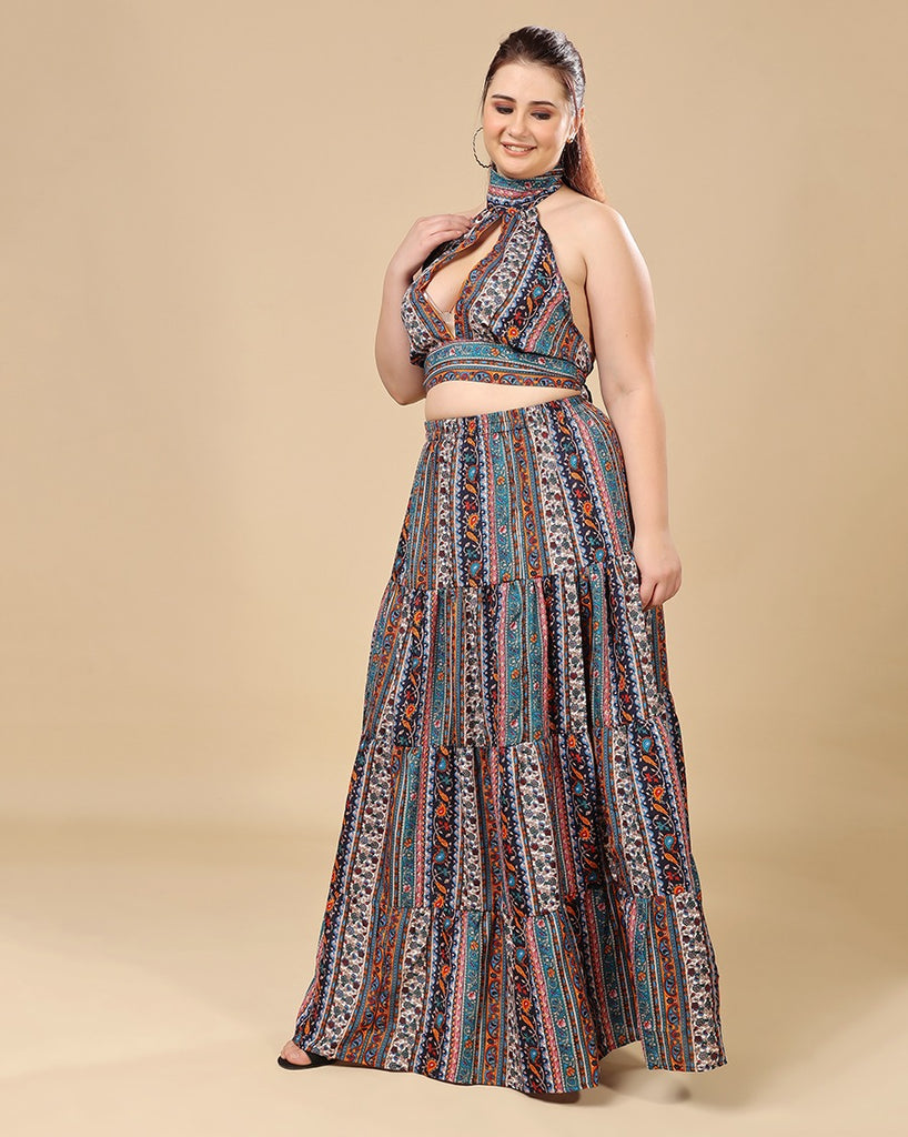 Model wearing Polyester Co-ord Set with Pattern type: Ethnic-4