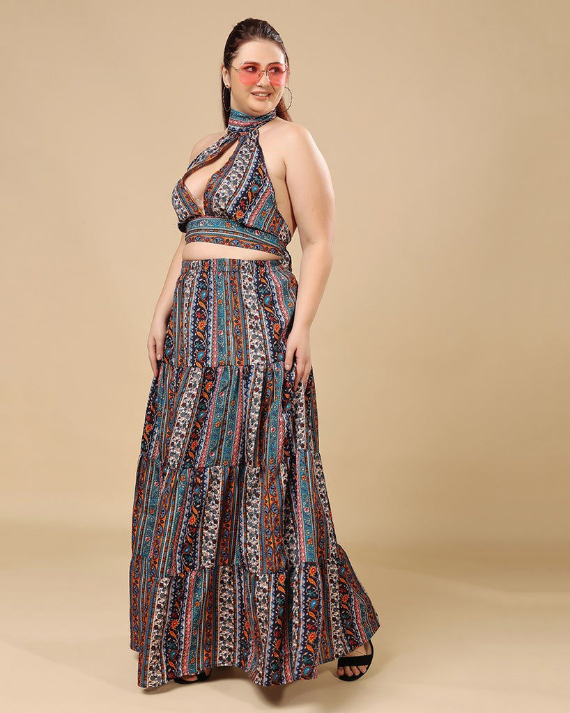 Model wearing Polyester Co-ord Set with Pattern type: Ethnic-6