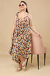 Brown Floral Printed Dhoti Style Loose Jumpsuit with Shoulder Tie