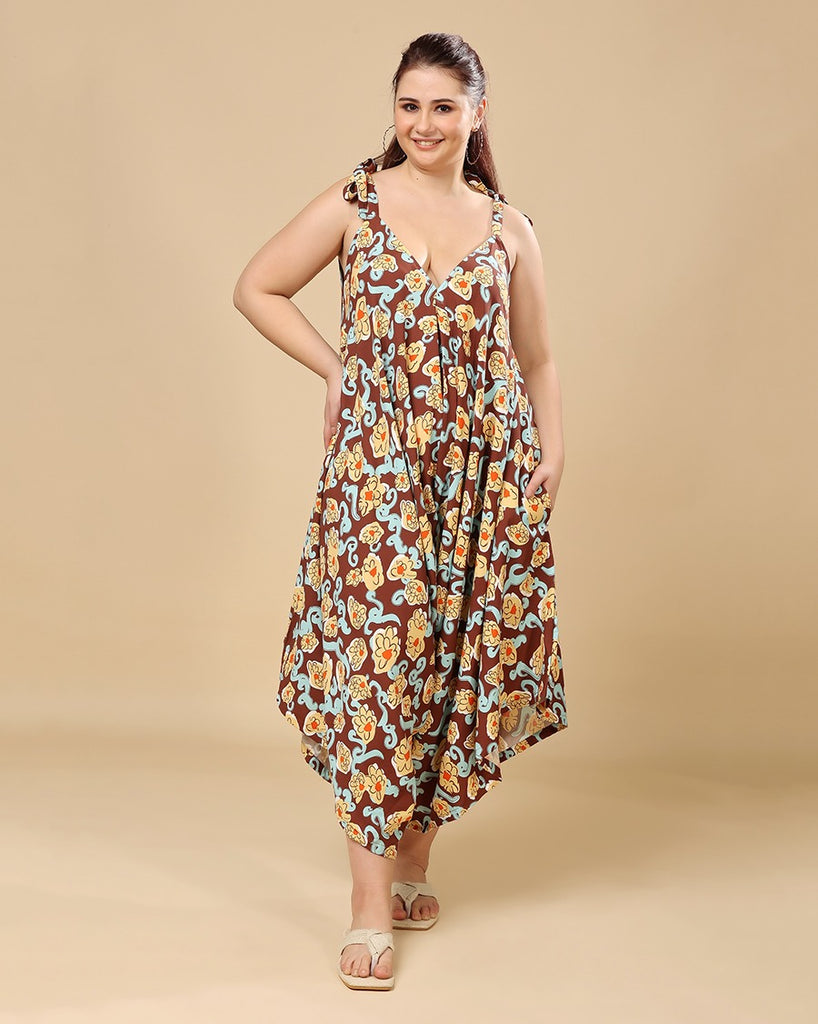 Model wearing Rayon Jumpsuit with Pattern type: Floral-2