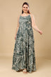 Green & White Leaf Printed Maxi Dress