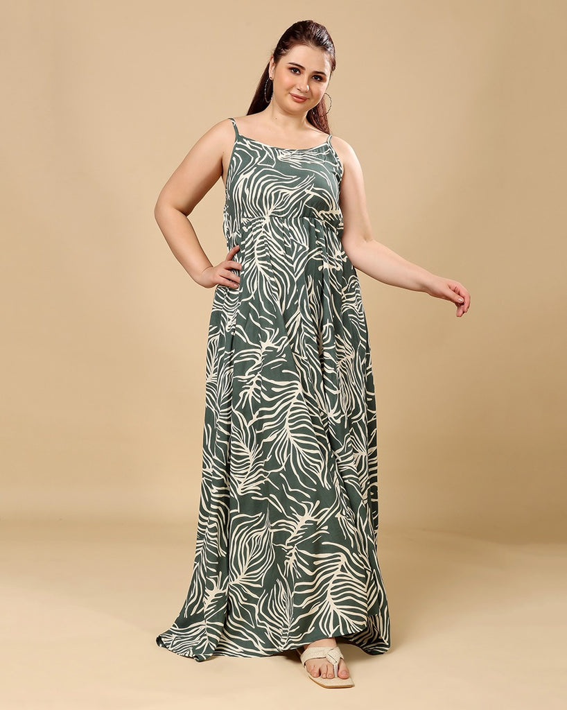 Model wearing Rayon Maxi Dress with Pattern type: Leaf-2