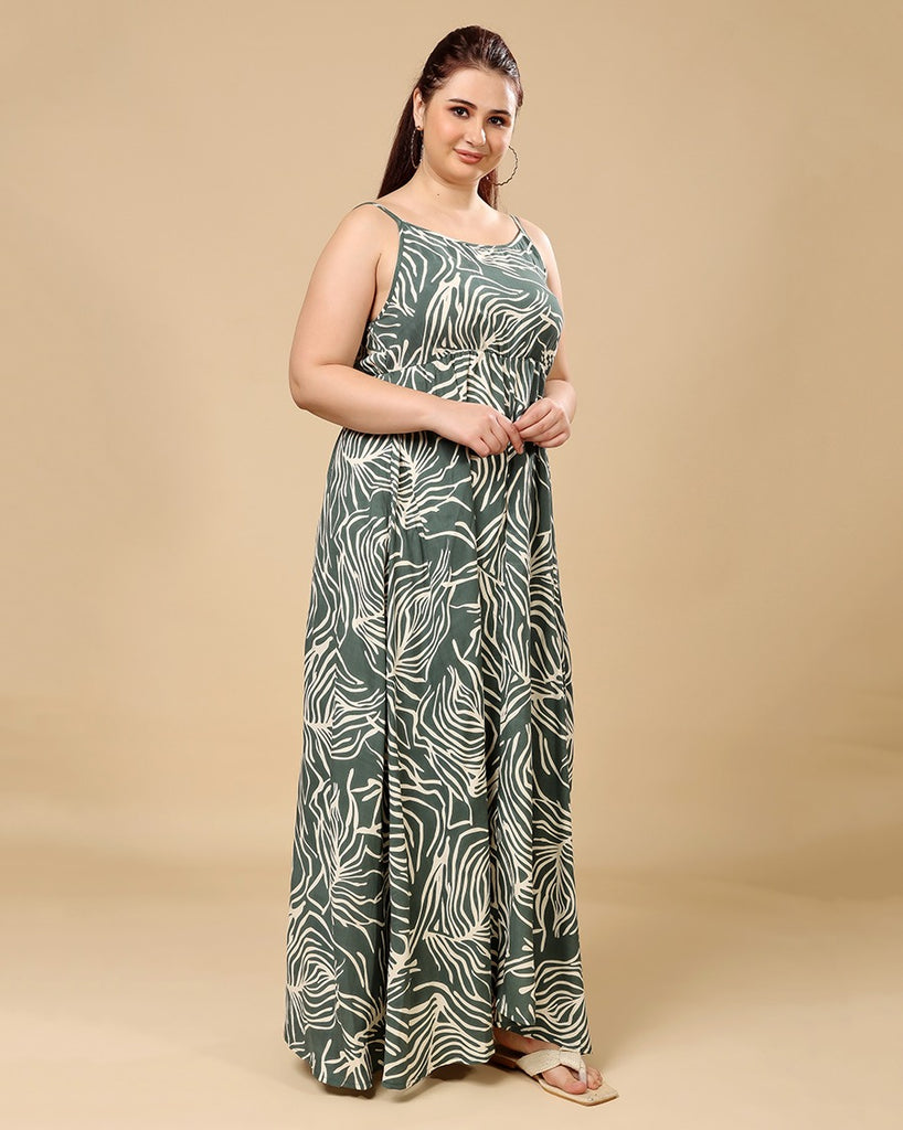 Model wearing Rayon Maxi Dress with Pattern type: Leaf-4