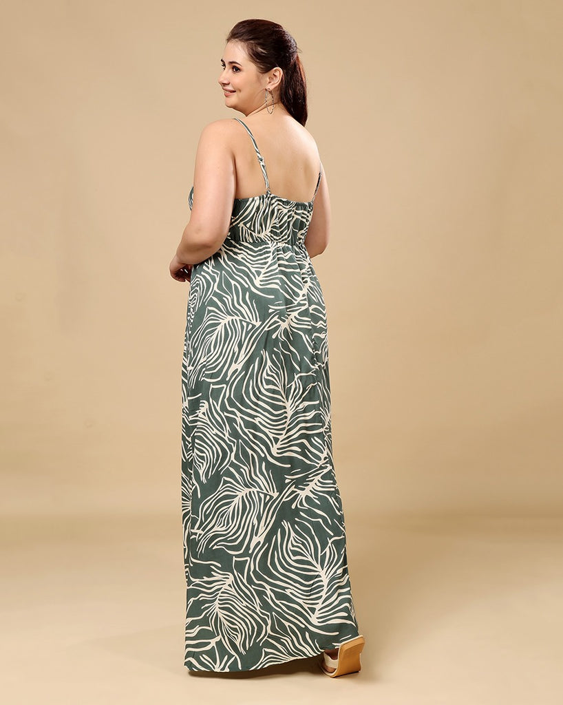 Model wearing Rayon Maxi Dress with Pattern type: Leaf-5