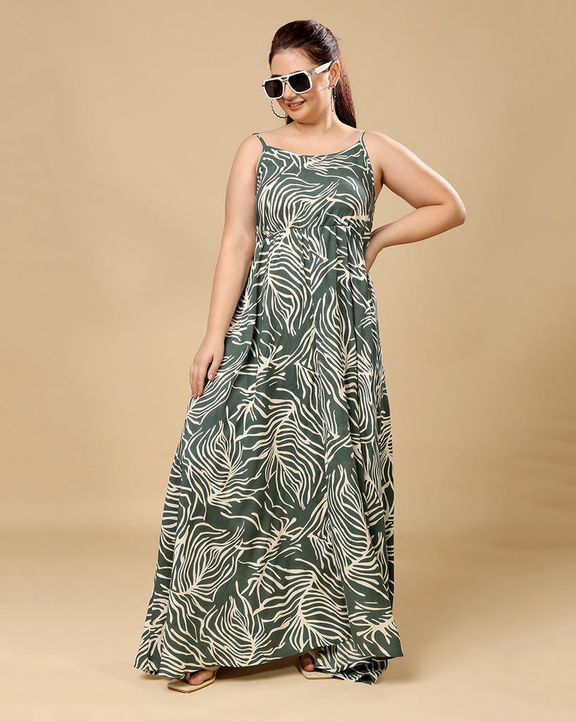 Model wearing Rayon Maxi Dress with Pattern type: Leaf-6