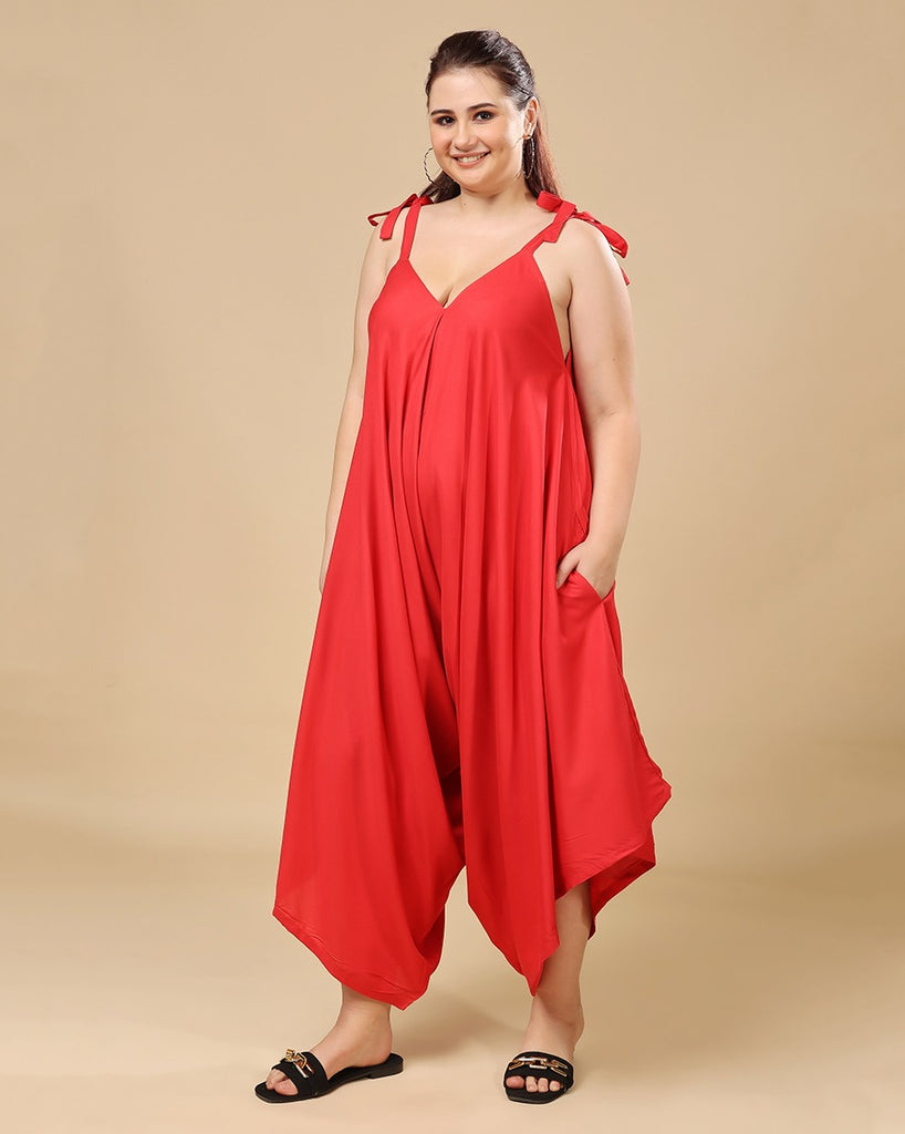 Model wearing Rayon Jumpsuit with Pattern type: Solid-17