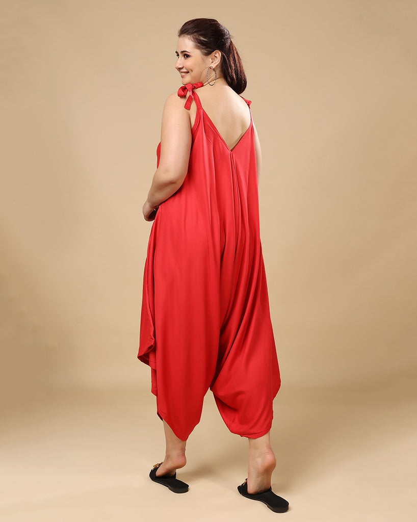 Model wearing Rayon Jumpsuit with Pattern type: Solid-18