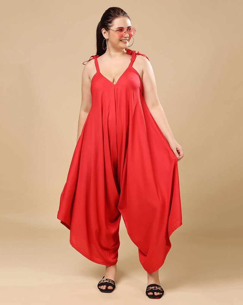 Model wearing Rayon Jumpsuit with Pattern type: Solid-19