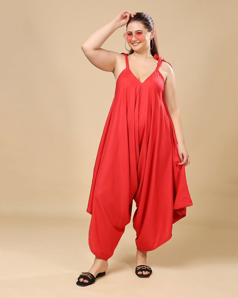 Model wearing Rayon Jumpsuit with Pattern type: Solid-20