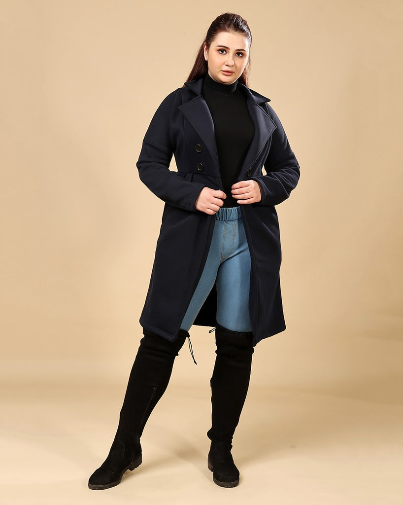 Model wearing 3 Layered French Terry Overcoat with Pattern type: Solid-1