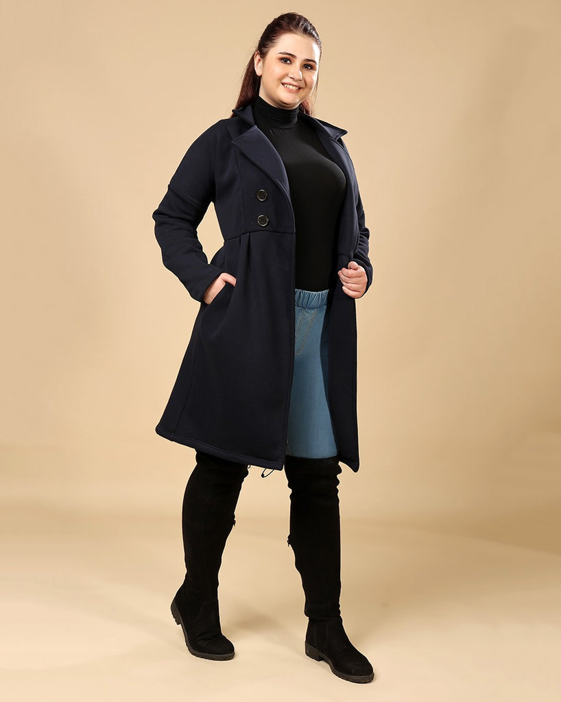 Model wearing 3 Layered French Terry Overcoat with Pattern type: Solid-3