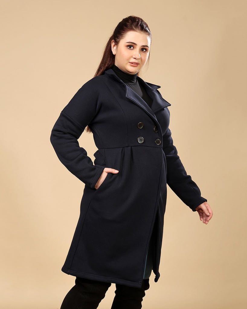 Model wearing 3 Layered French Terry Overcoat with Pattern type: Solid-5