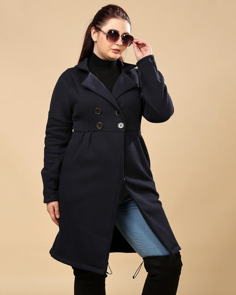 Model wearing 3 Layered French Terry Overcoat with Pattern type: Solid-7