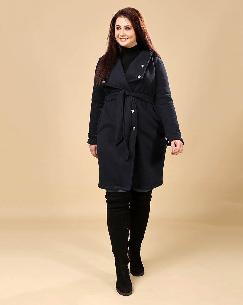 Model wearing 3 Layered French Terry Overcoat with Pattern type: Solid-3