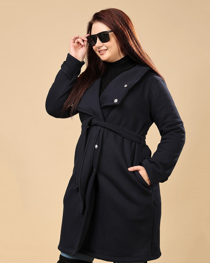 Model wearing 3 Layered French Terry Overcoat with Pattern type: Solid-7