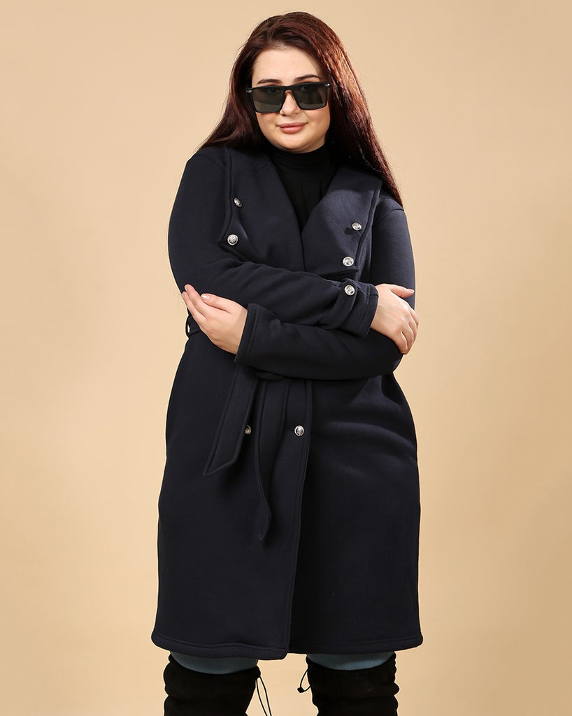 Model wearing 3 Layered French Terry Overcoat with Pattern type: Solid-8