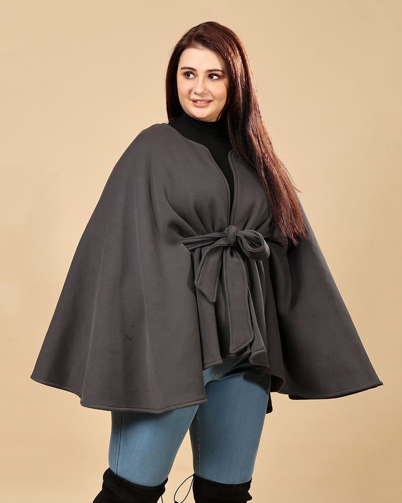 Model wearing 3 Layered French Terry Cape with Pattern type: Solid-2