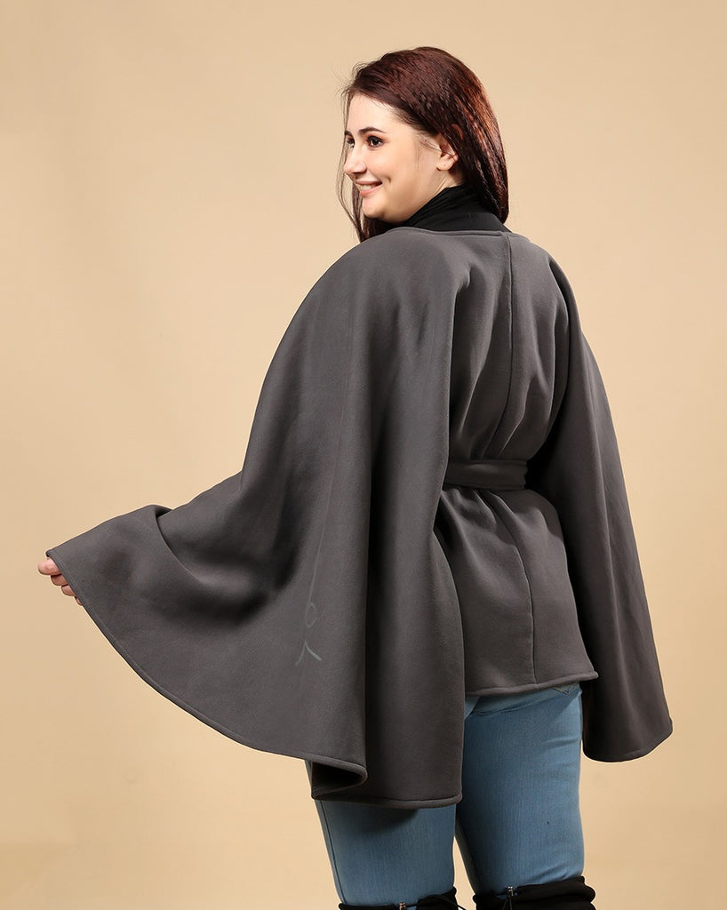 Model wearing 3 Layered French Terry Cape with Pattern type: Solid-3