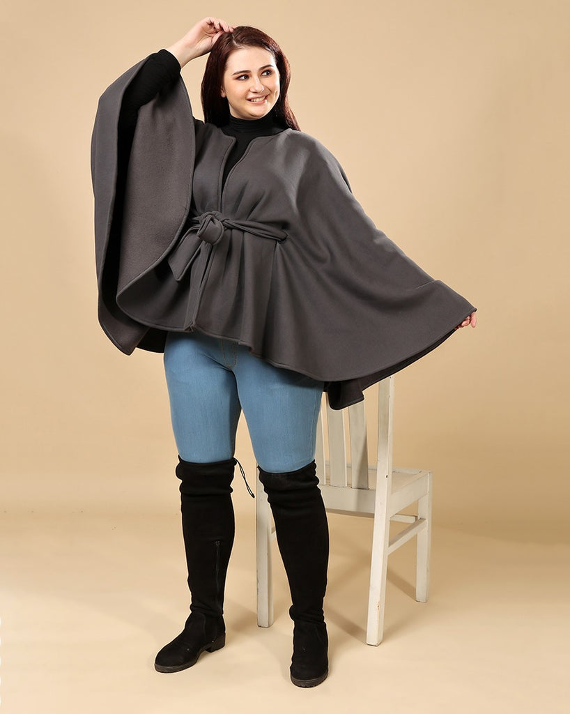 Model wearing 3 Layered French Terry Cape with Pattern type: Solid-4