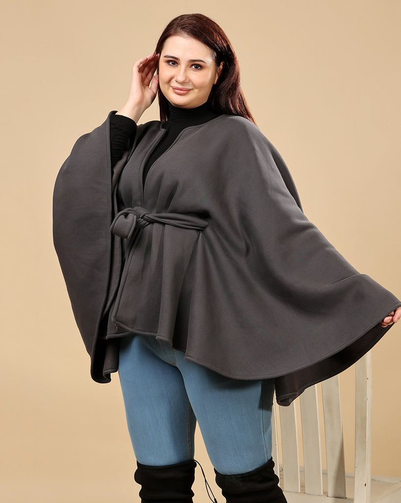 Model wearing 3 Layered French Terry Cape with Pattern type: Solid-5