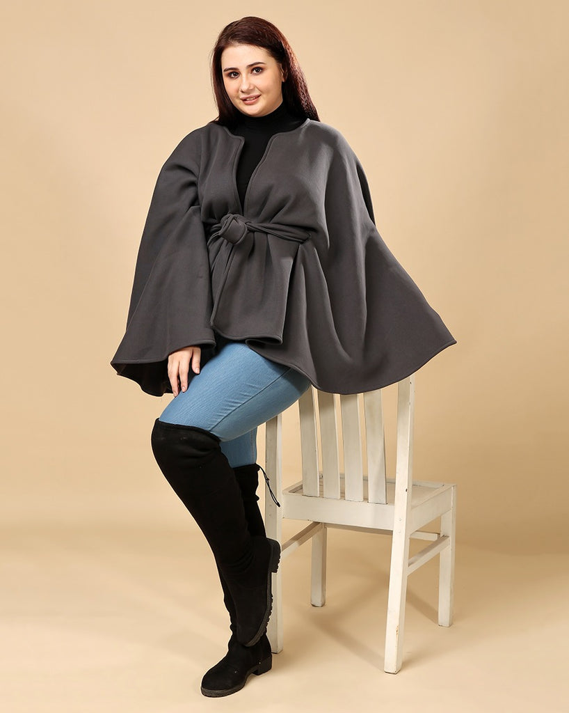 Model wearing 3 Layered French Terry Cape with Pattern type: Solid-6