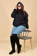 Solid Winter Hooded Sweatshirt-Navy Blue