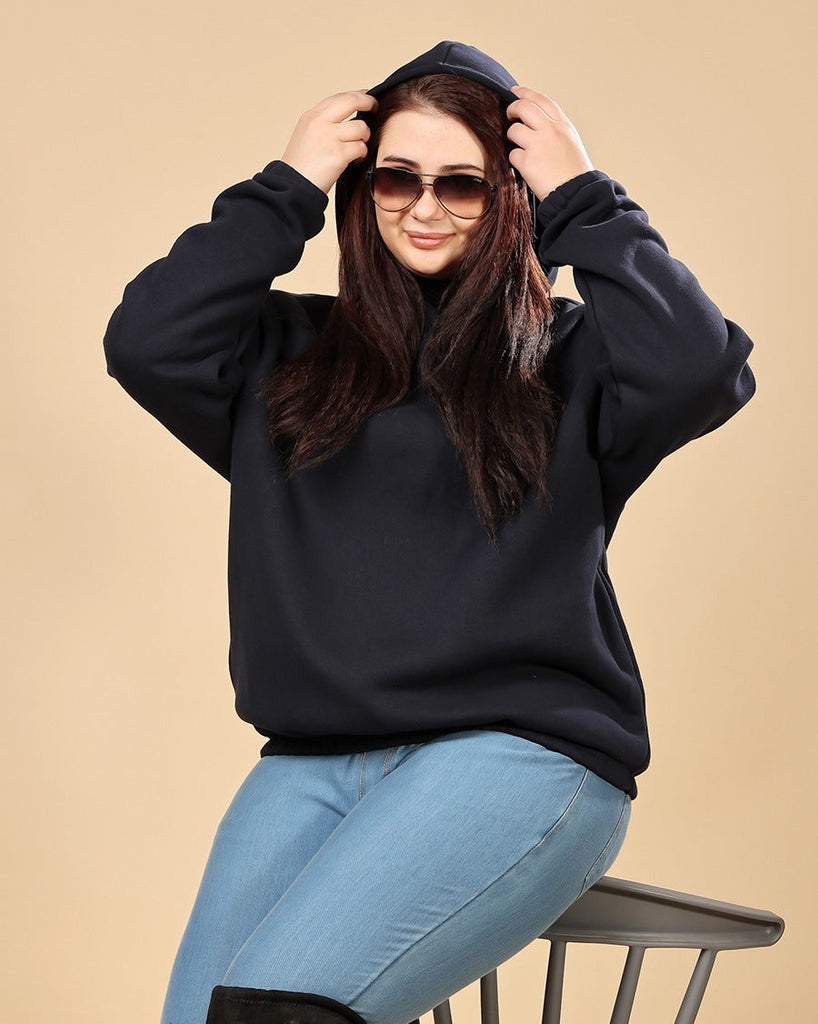 Model wearing 3 Layered French Terry Sweatshirt with Pattern type: Solid-2