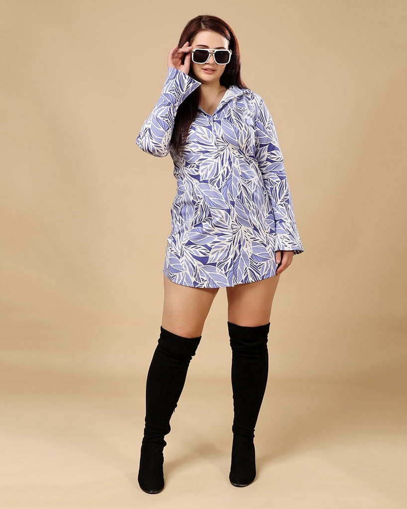 Model wearing Cotton Blended Mini Dress with Pattern type: Leaf-5