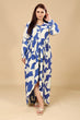 White & Blue Abstract Printed High Low Dress