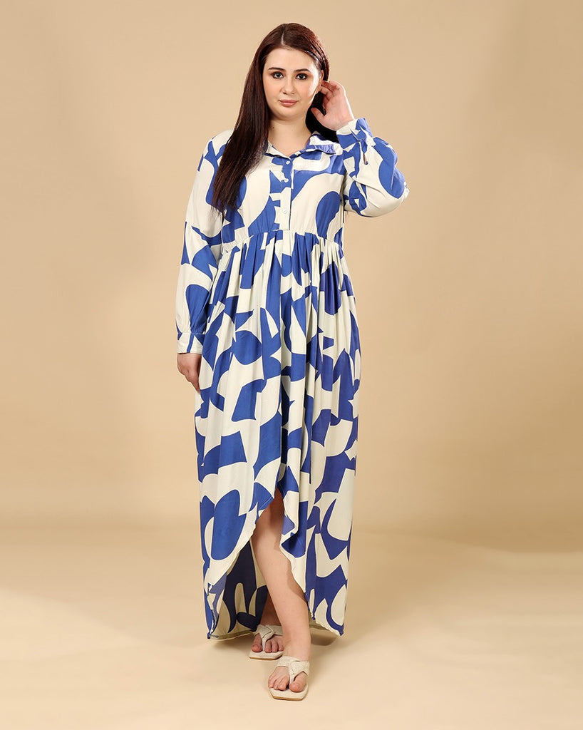 Model wearing Rayon Maxi Dress with Pattern type: Abstract-1