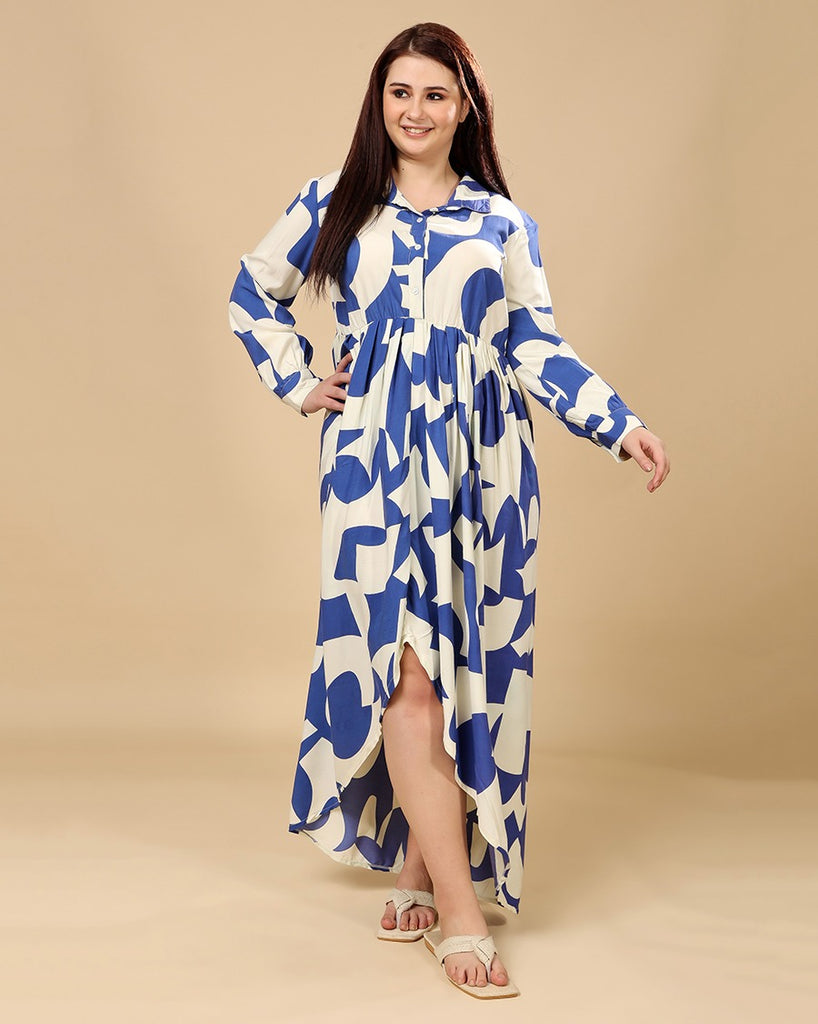 Model wearing Rayon Maxi Dress with Pattern type: Abstract-2