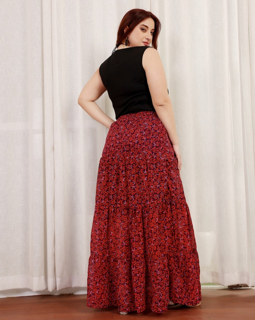 Model wearing Polyster Georgette Maxi Skirt with Pattern type: Floral-1