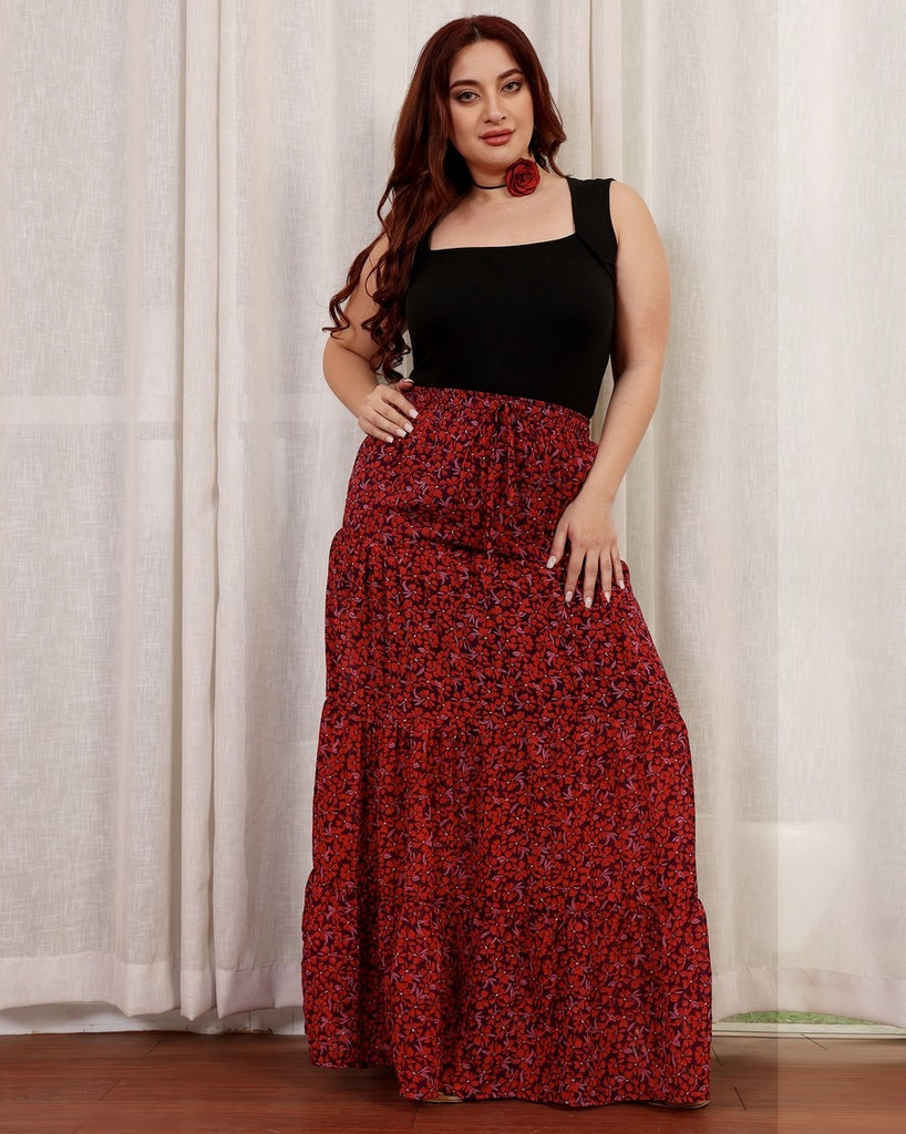 Model wearing Polyster Georgette Maxi Skirt with Pattern type: Floral-2