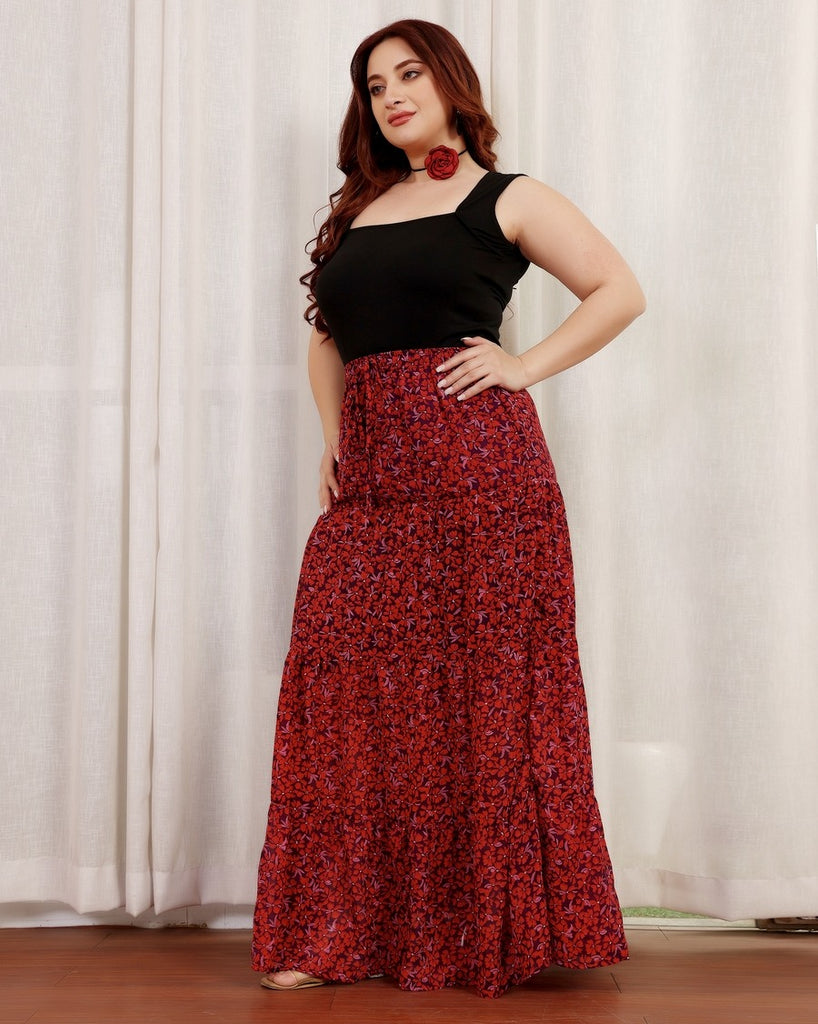 Model wearing Polyster Georgette Maxi Skirt with Pattern type: Floral-3