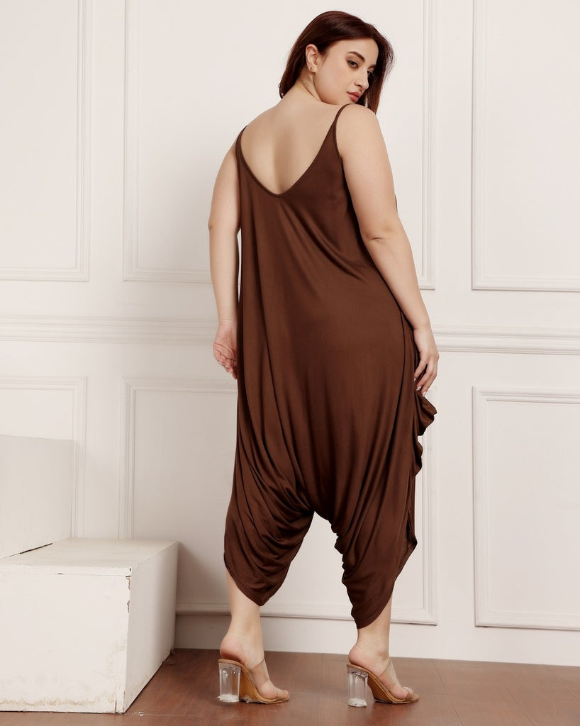 Model wearing Viscose Lycra Jumpsuit with Pattern type: Solid-1