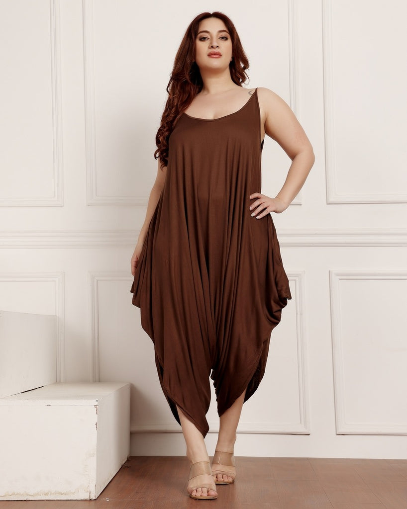 Model wearing Viscose Lycra Jumpsuit with Pattern type: Solid-2