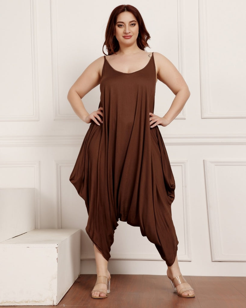 Model wearing Viscose Lycra Jumpsuit with Pattern type: Solid-4