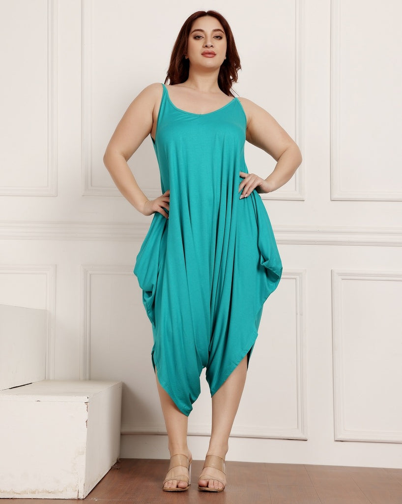 Model wearing Viscose Lycra Jumpsuit with Pattern type: Solid-10