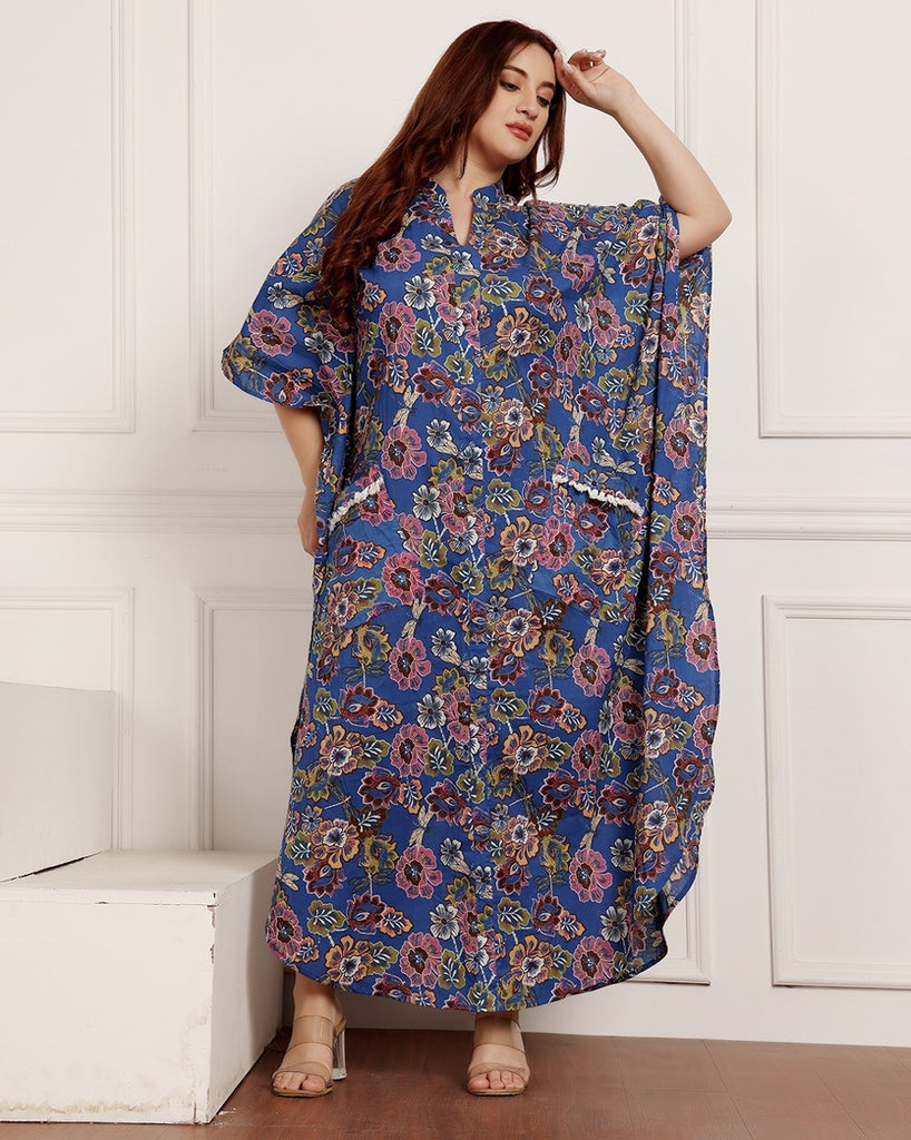 Model wearing Cotton Maxi Night Dress with Pattern type: Floral-2