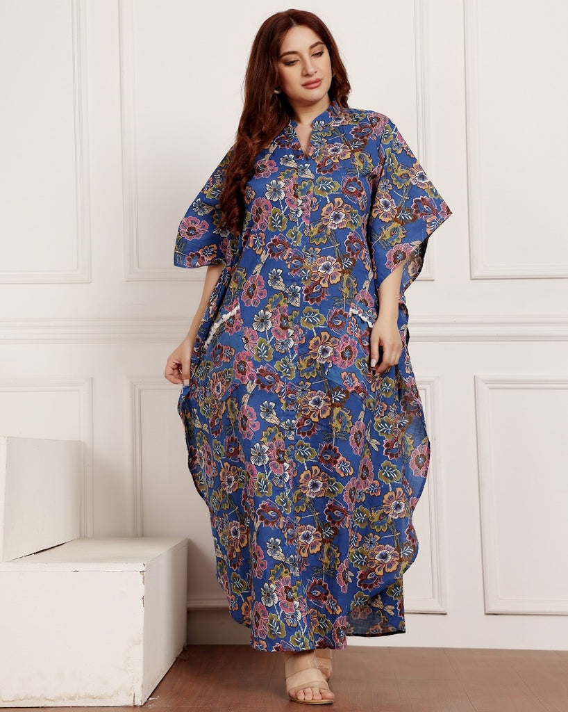 Model wearing Cotton Maxi Night Dress with Pattern type: Floral-3