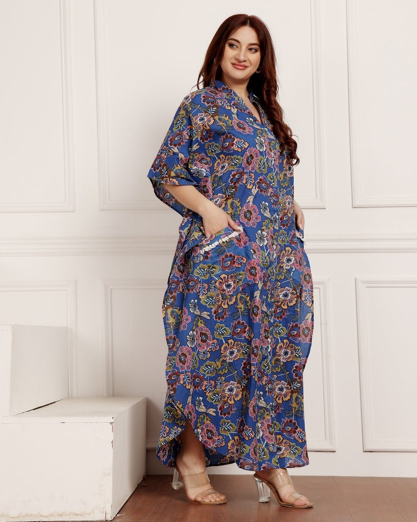 Model wearing Cotton Maxi Night Dress with Pattern type: Floral-5