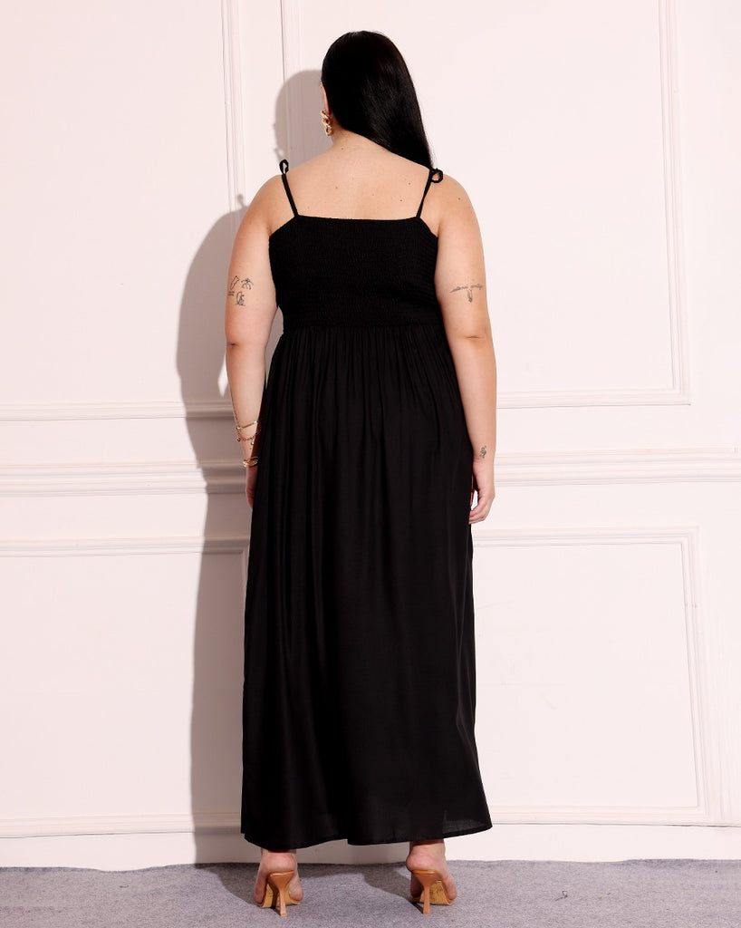 Model wearing Rayon Maxi Dress with Pattern type: Solid-1